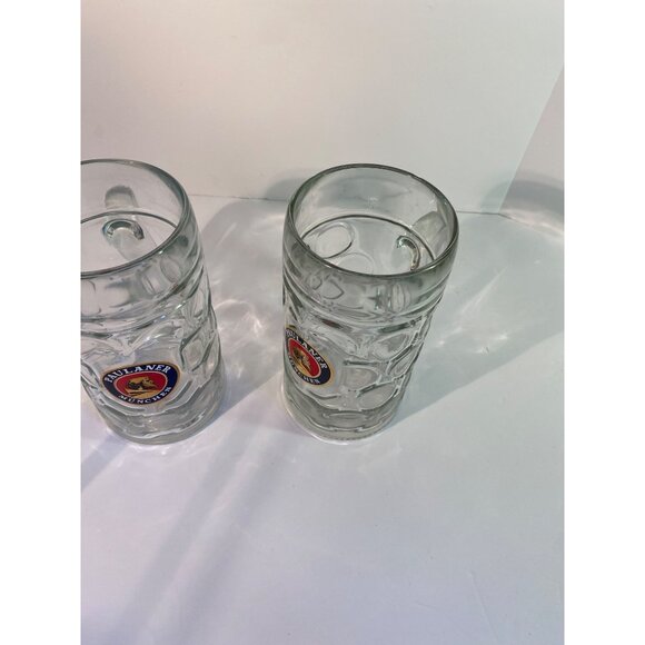 Pair Of Paulaner Oktoberfest Beer Mugs 1 Liter Glass Stein Set Of 2 - Picture 3 of 4